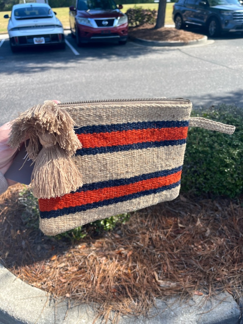 J. Jill Striped Tassel Wristlet in Natural, Orange & Navy